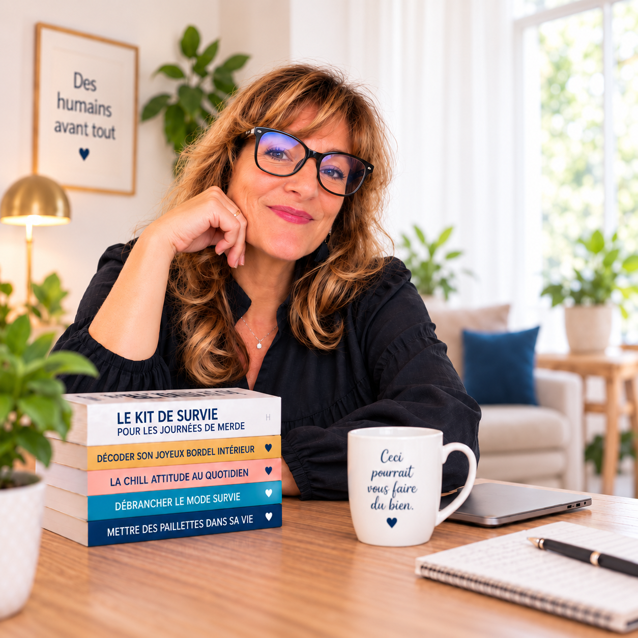France Verheyden avec les livres du Kit de Survie